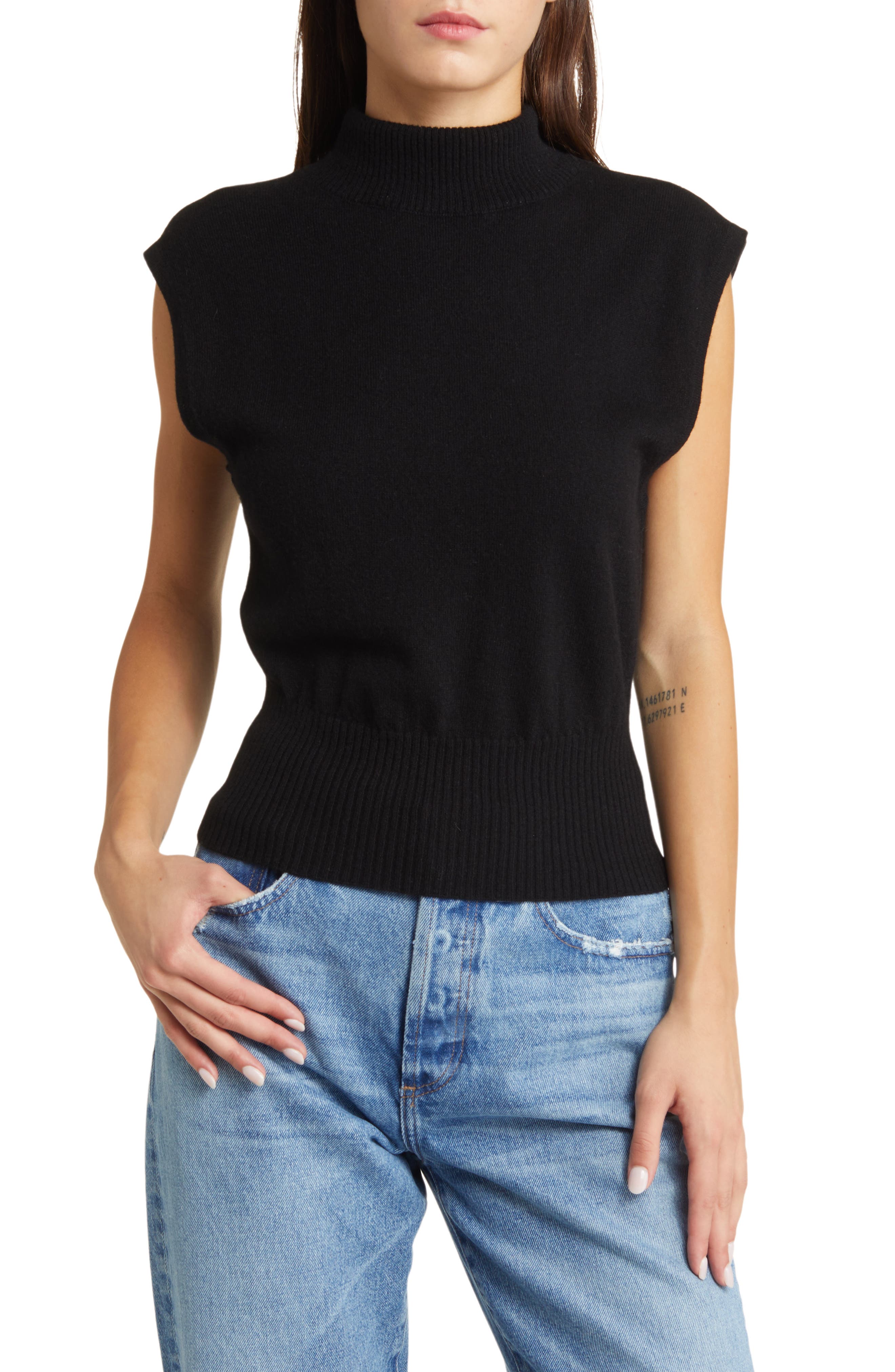 sleeveless black cashmere turtleneck